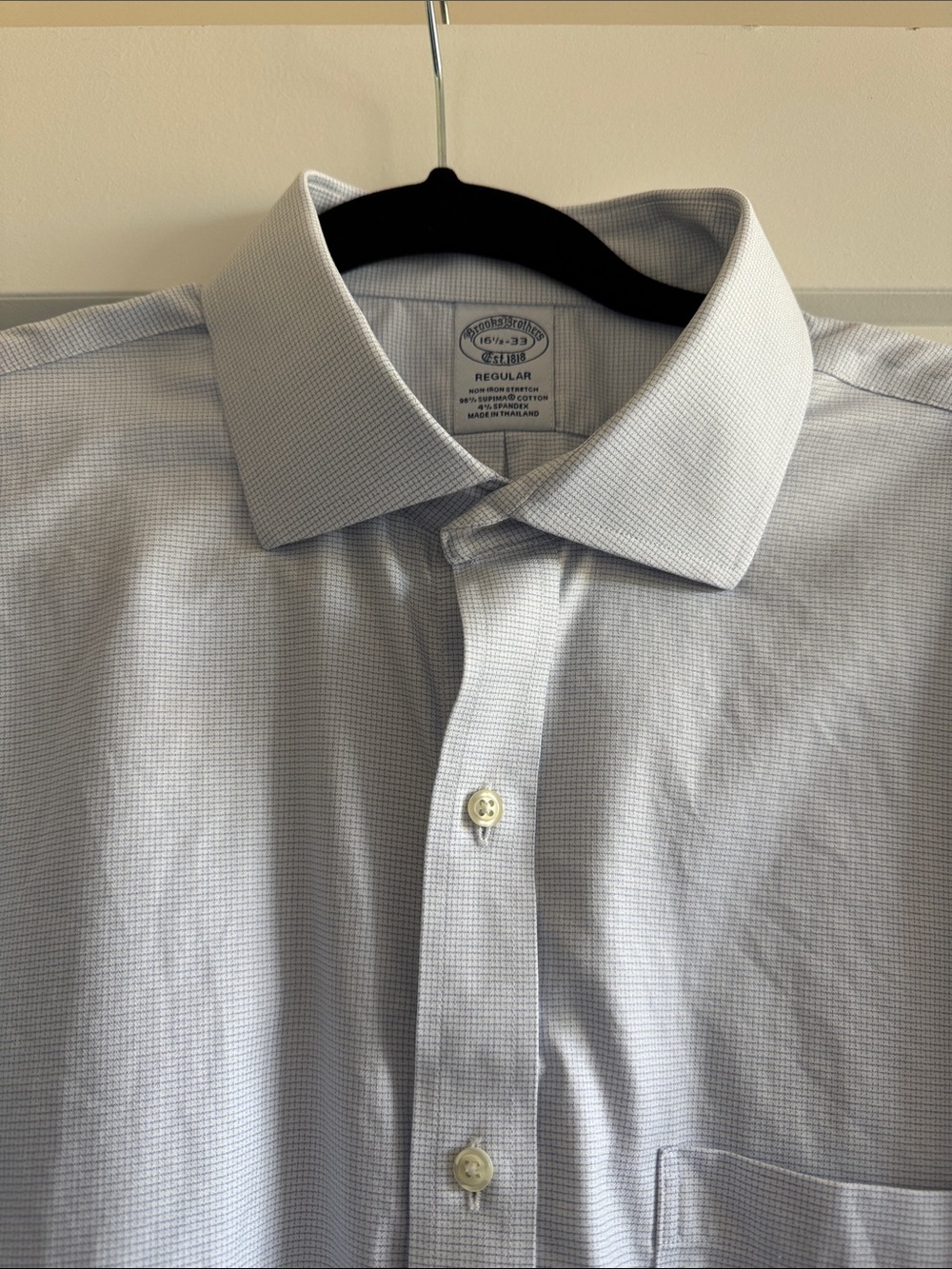 Brooks Brothers Light Blue Micro-Check Dress Shirt - Spread Collar